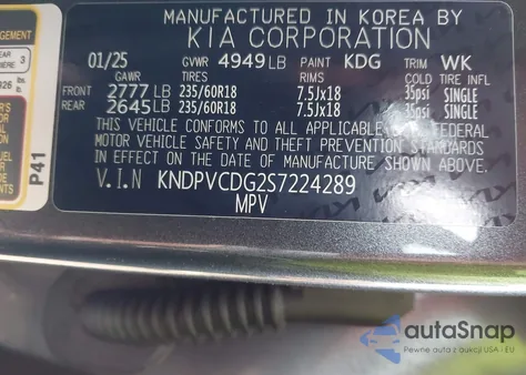 2025 Kia Sportage Hybrid Ex из США, поврежденный, VIN KNDPVCDG2S7224289